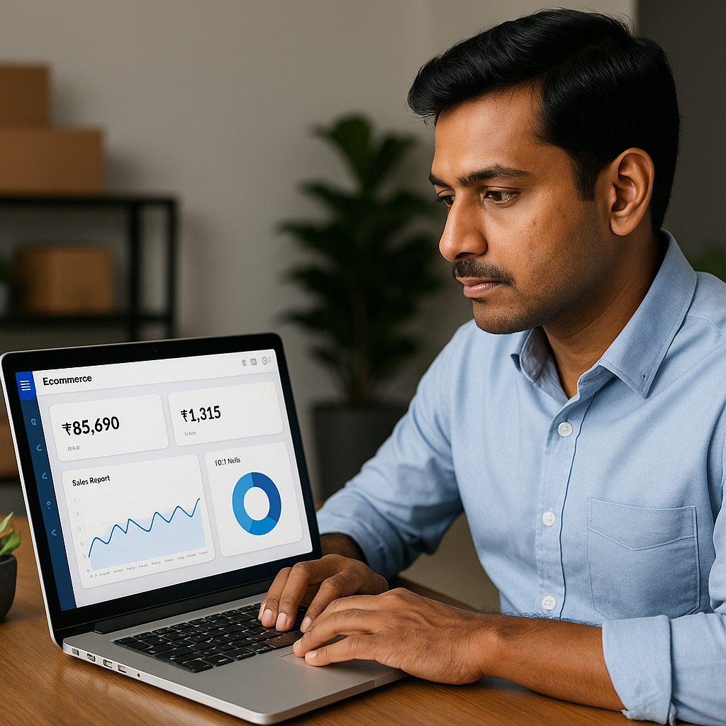 A visual representation of an ecommerce platform dashboard showing sales and TCS details.